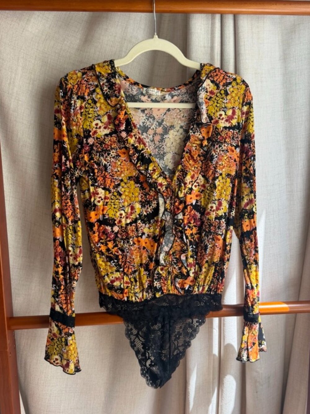 Free People Floral Ruffle Lace Bodysuit | XS